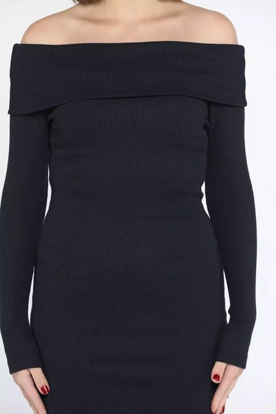 TOZLU Madonna Collar Long Sleeve Ribbed Knit Dress