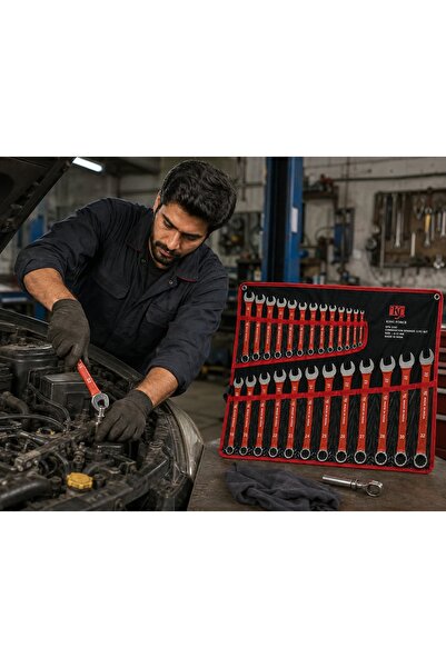 Kf طقم مفاتيح ربط متعددة الاستخدامات 6-32 مم - أحمر (25 قطعة) - المقاسات (6،7،8،9،10،11،12،13،14،15،16،17،18،19،20،21،22،23،24،25،26،27،28،30 و 32 مم)
