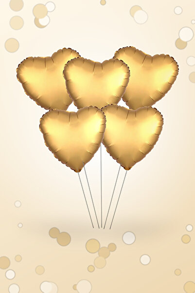 Işıltı Balon Dükkanı Gold Heart Foil Balloon Set of 5