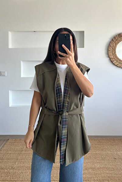 butikhola Khaki Plaid Trench Vest
