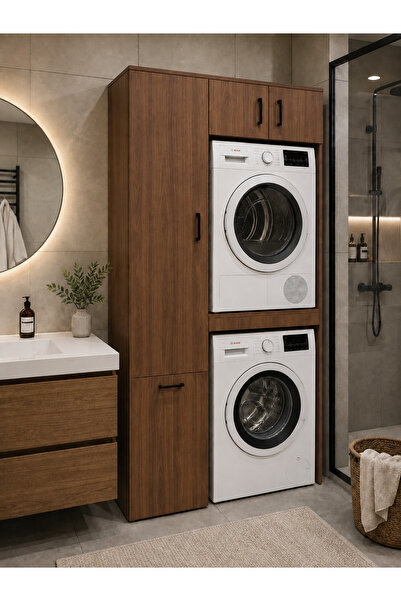 byzellahome Banyo Dolabı Çamaşır ve Kurutma Makinesi Dolabı Ceviz Renk Birinc...