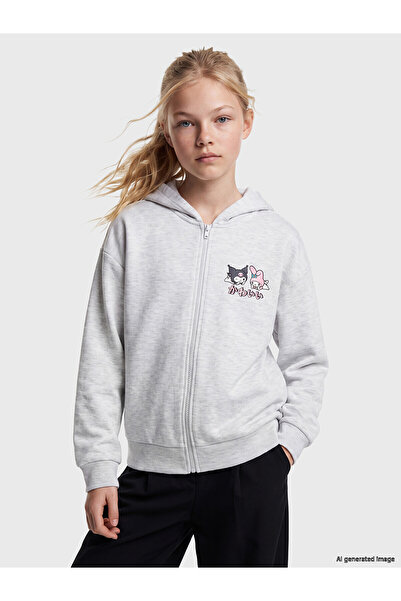 LC Waikiki Lcw Kids Gray Hello Kitty Printed Girls' Zippered Sweatshirt with ...