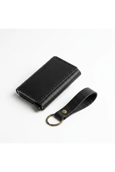 Generic Brand Genuine Leather Mechanism Wallet Keychain Gift Set Hand Stitche...