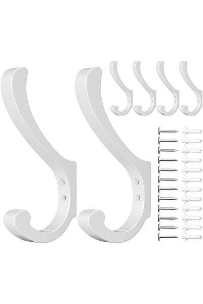 OtherMax Suport de perete Cârlig pentru haine Oțel durabil Alb 6 buc 13.8 cm ...