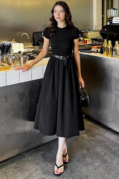 TOZLU Women's Leather Belt Dress