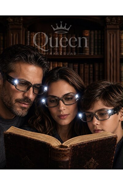 QUEEN AKSESUAR Lüks geniş kenarlı siyah Işıklı kitap Okuma Gözlüğü Çocuk ve Y...