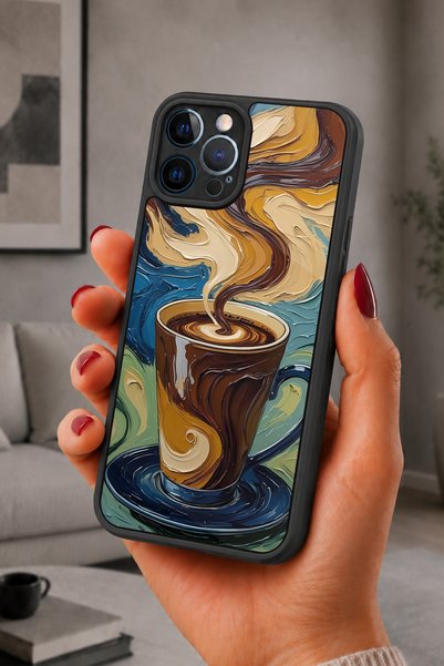 BGAKSESUAR iPhone 12 Pro Max Compatible Coffee Pattern Shockproof Case with C...