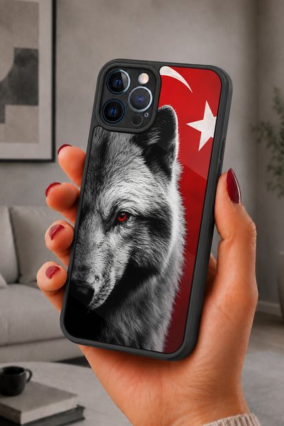 BGAKSESUAR iPhone 12 Pro Max Compatible Bozkurtbayrak Patterned Shockproof Ca...