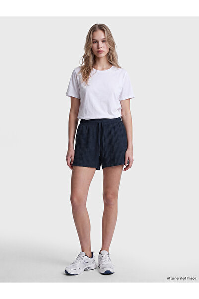 LC Waikiki Peak New Season Navy Blue Textured Women's Shorts with Elastic Waist