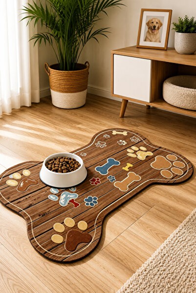 ZNG design home Kedi ve Köpek Mama Altlığı 60x90 cm – Kemik Şekilli Renkli Di...