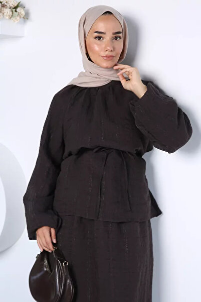 TOZLU Lace-Up Waist Lined Hijab Blouse