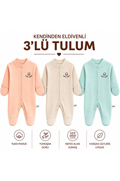 Tontiny Newborn Baby Romper with Gloves, Hospital Release, 100% Organic Cotto...