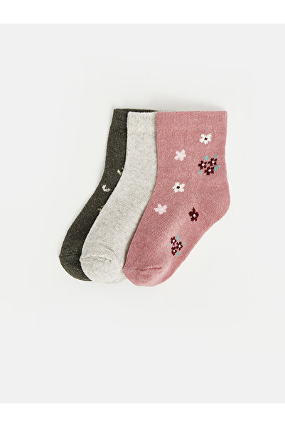 LC Waikiki Rmz Gi̇yi̇m Farkiyla Flower Embroidered Girls' Socks 3-Pack