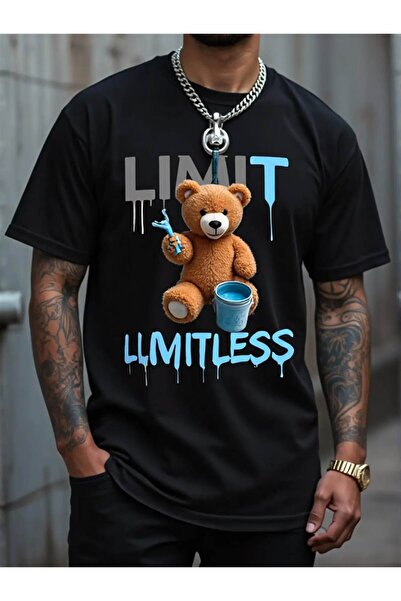 TİMİSİVA Limitles Printed Unisex Oversize Printed Crew Neck Short Sleeve Blac...