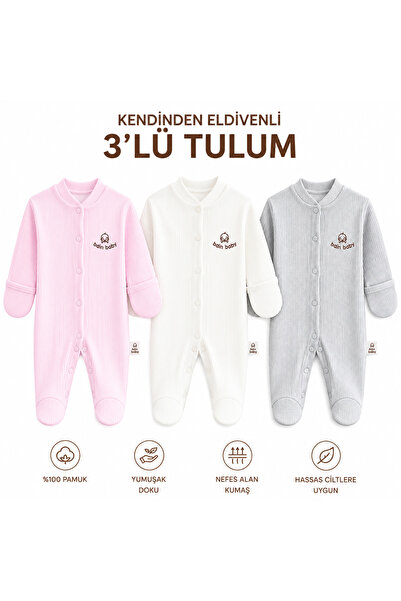 Tontiny Kendinden Eldivenli Yenidoğan Bebek Tulumu Hastane Çıkışı %100 Organi...