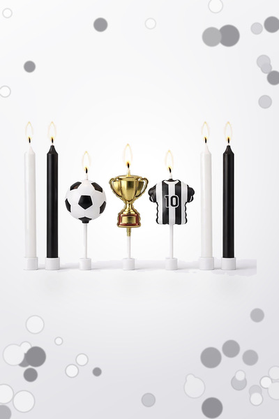 Işıltı Balon Dükkanı Siyah Beyaz Mum Seti 7'li Futbol Temalı Pasta Mumu Doğum...