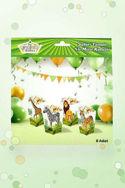 Işıltı Balon Dükkanı Wild Safari Mısır Kutusu 8'li Hayvan Figürlü Popcorn Kut...