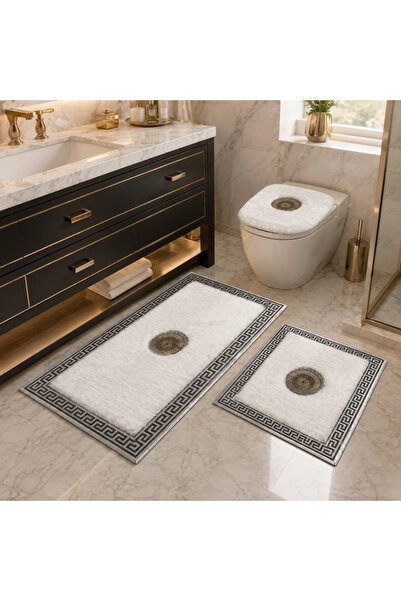Volas 3'lü Lüks Banyo Paspas Takımı Gümüş 60x100 / 50x60 / 42x45 cm Klozet Ka...