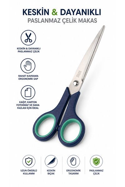 KEA 17 cm Paslanmaz Çelik Makas – Keskin ve Dayanıklı Ergonomik Saplı Kağıt, ...