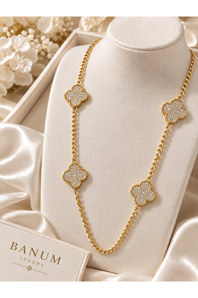 Banum Luxury Wonderful Clover Gold-Tone Stylish Long Necklace