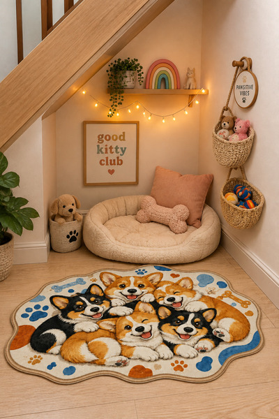 ZNG design home Asymmetrical Cat and Dog Figured Food Mat with Non-Slip Base,...