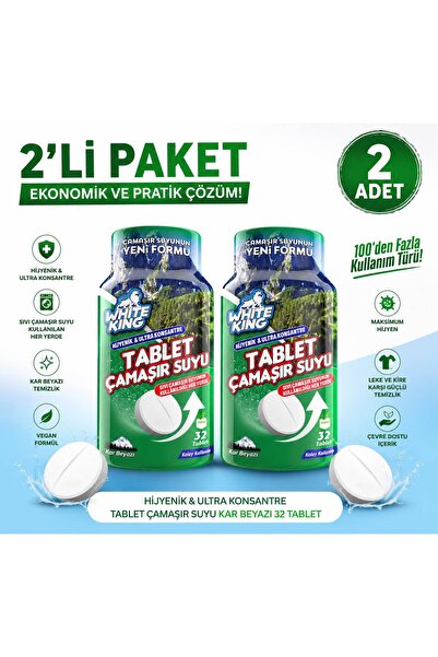 White King Çamaşır Suyu Tableti Hijyenik Ultra Konsantre 32x2 64 Tablet Kar B...