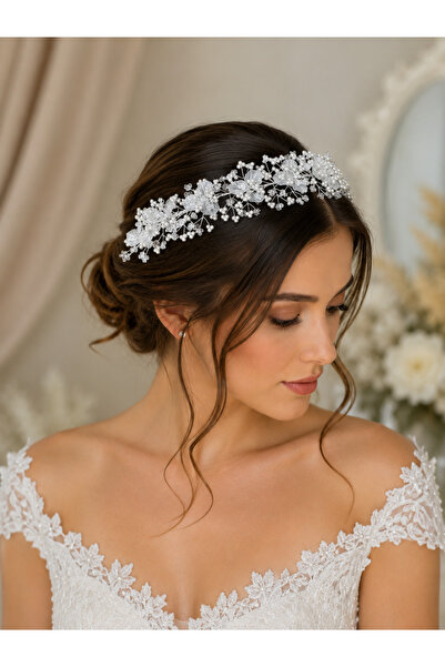 EL YAPIMI Bridal Crown with Pearls and Beads, Bridal Accessory, Bun Hairpin