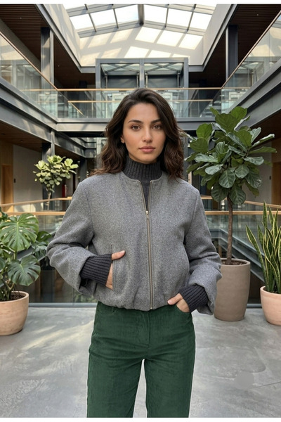 Lovely butik Kadın Astarlı Kaşe Bomber Ceket - Eteği ve Bileği Lastikli Fermu...