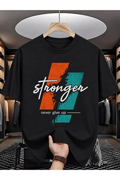 TİMİSİVA Stronge Printed Unisex Oversize Printed Crew Neck Short Sleeve Black...