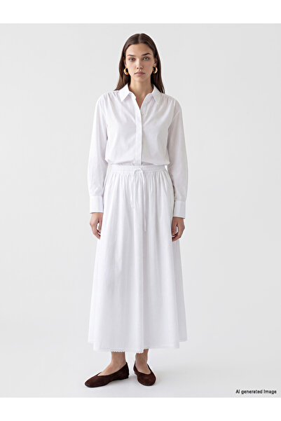 LC Waikiki Lcw Modest White Flared Skirt with Elastic Waist