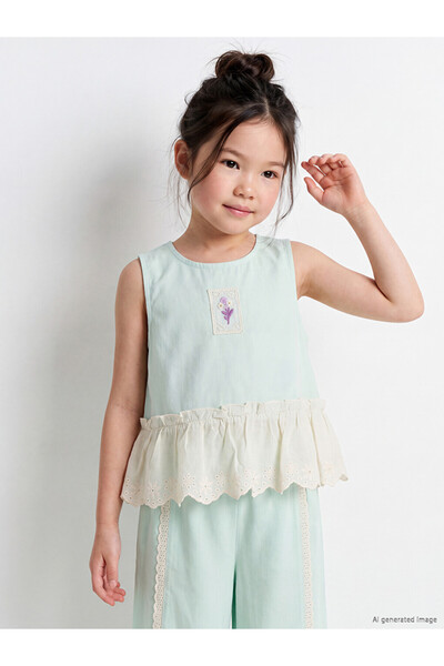 LC Waikiki Özmarka New Season Green Embroidered Girls' Set