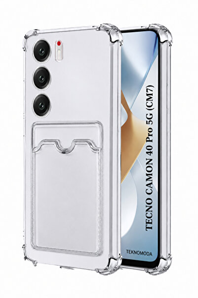 Tecno Camon 40 PRO Kılıf Kartlıklı Anti Şok Korumalı Şeffaf Silikon (CM7)
