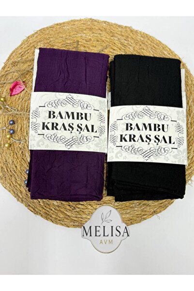 MELİSA AVM 2 Adet Bambu Kraş Şal kenarı dikişle-mor-siyah