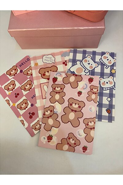 TATLIŞ 2 Pcs Cute Teddy Bear Stitched Striped Notebook, Adorable