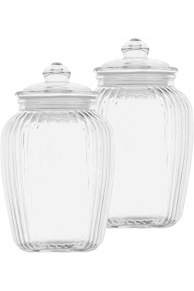 VoiDrop Foodrop Striped Glass Canister with Airtight Lid, Large Glass Cookie ...
