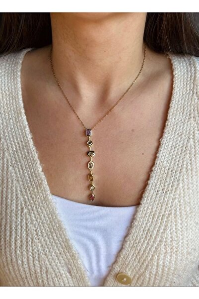 nunu takı Colorful Zircon Stone Y Necklace