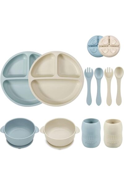 PandaEar Pandaair 8Pcs Blue and White Silicone Dinnerware Set