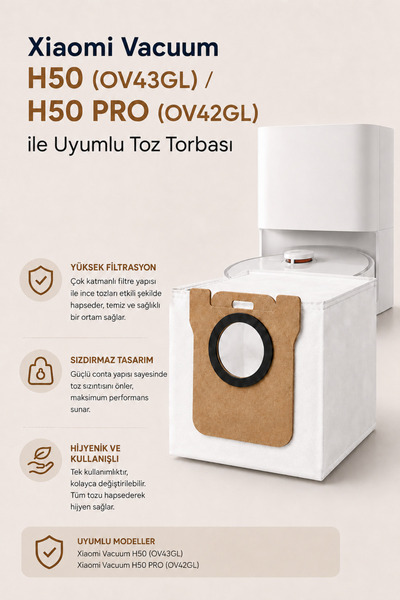Asgard Grup Xiaomi Vacuum H50 (OV43GL) / H50 PRO (OV42GL) ile Uyumlu 10'lu Toz Torbası