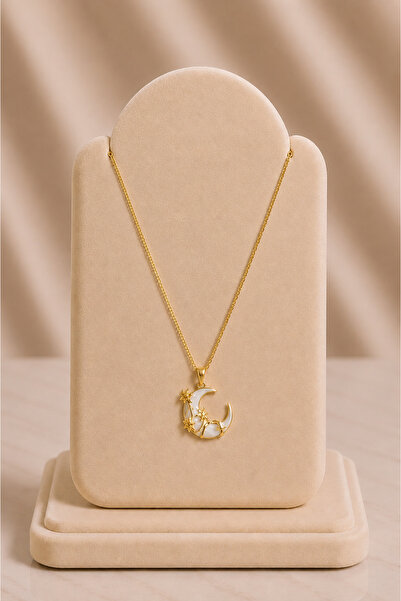 mdm style Steel Necklace with White Moon and Star Figures