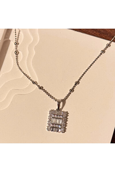 F&I FLORAL İSTANBUL Square Stone Silver Necklace