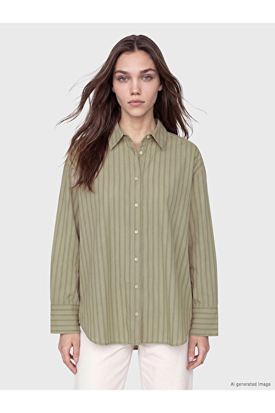 LC Waikiki Lcw Modest Green Striped Women's Shirt