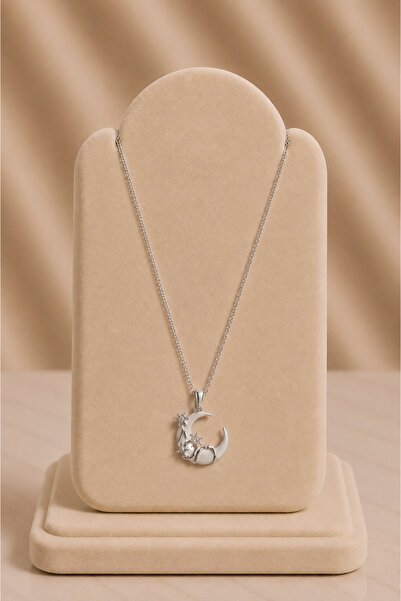 mdm style Silver Color Steel Necklace with White Moon and Star Figures