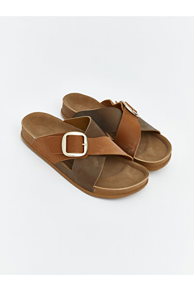 LC Waikiki Vizyon New Season Beige Cross-Strapped Women's Slippers