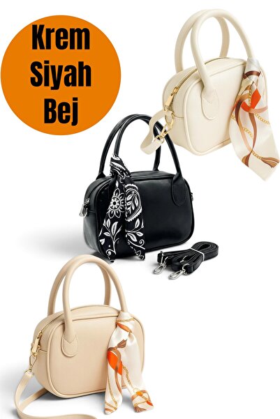 Morlex Siyah - Vizon - Krem 3 lü Set Mini El & Omuz Çantası – Fular Hediyeli ...