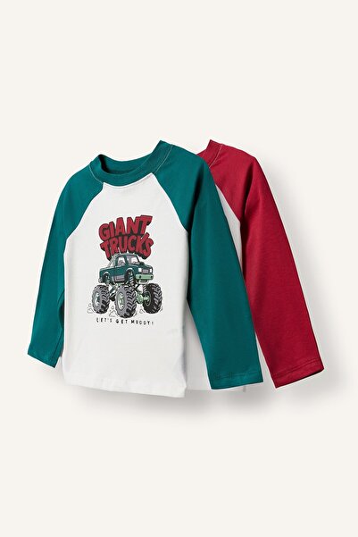 DeFacto Oversize Raglan Sleeves Printed 2-Piece Long Sleeve T-Shirt Baby Boy ...