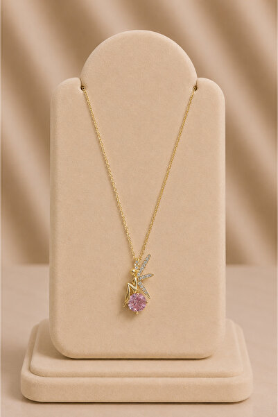 mdm style Elegant Figure Silver Necklace with Pink Stone