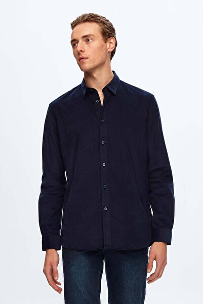 Tween Slim Fit Lacivert Kadife Kadife Gömlek