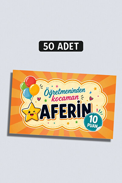 Metranya Öğretmenden Aferin Başarı Kartı 50 Adet, Öğrenci Motivasyon Kartları...