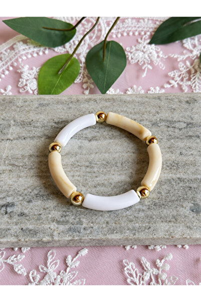FLAWSOME JEWELRY STORE Elastic Beaded Gold Detailed Bracelet Summer Accessory