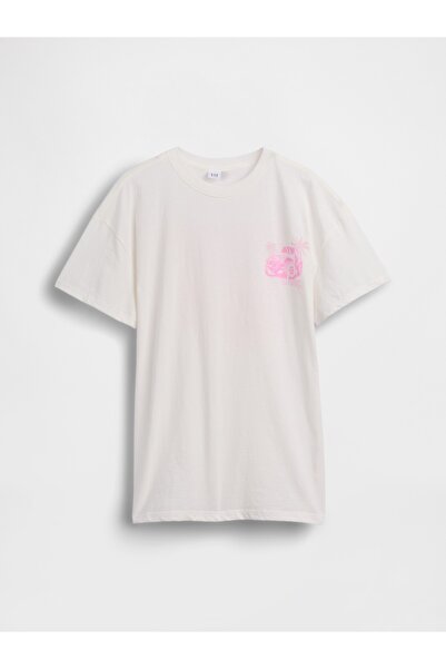 GAP Kız Çocuk Beyaz Jeep Oversized T-Shirt